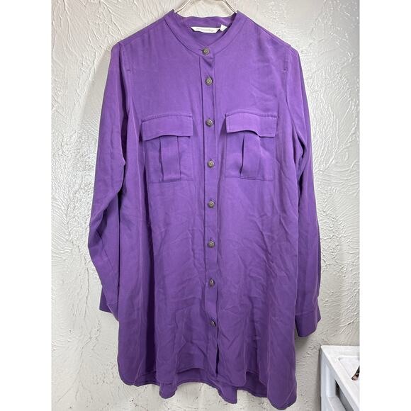 Soft Surroundings Womens Shirt Purple Button Front Silk Blouse Size Medium - Picture 1 of 2